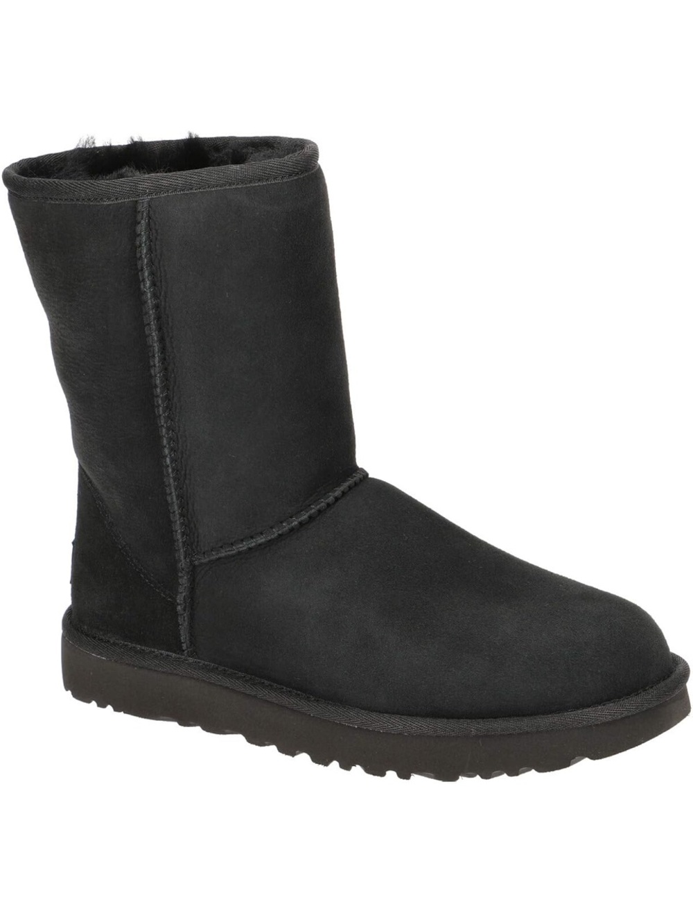 GUC !  Genuine UGG Women's Black Suede Mid-Calf Shearling Boot Size 8